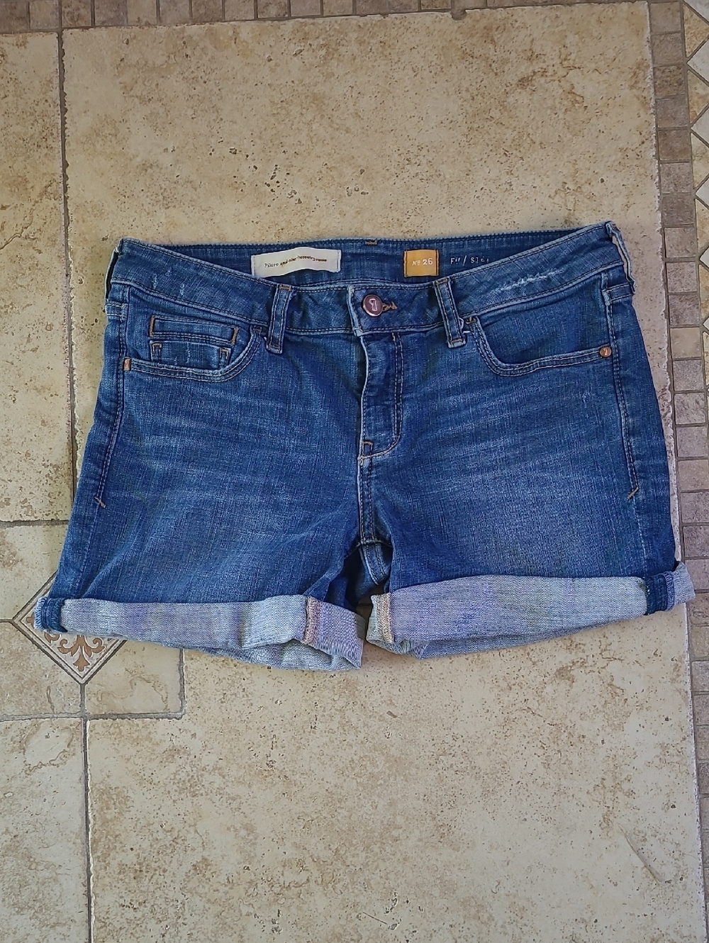 Pilcro Dark Blue Rolled Cuff Denim Shorts
